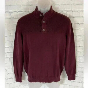 Club Room Men size M Button Mock Neck Knit Sweater Maroon burgundy red Pullover‎